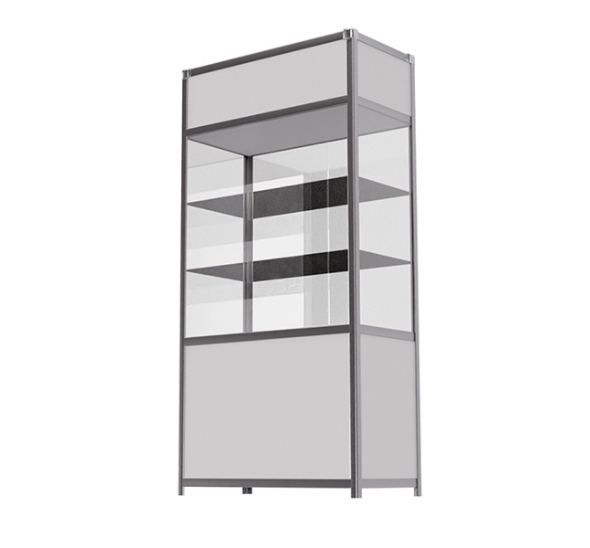 Витрина высокая прямоугольная бело-серебристая