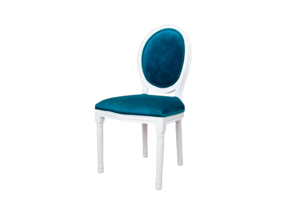 Стул Louis белого цвета с синей бархатной обивкой