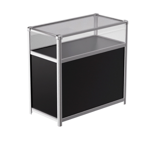 Витрина низкая прямоугольная черно-серебристая