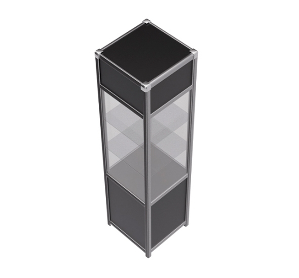 Витрина высокая черно-серебристая
