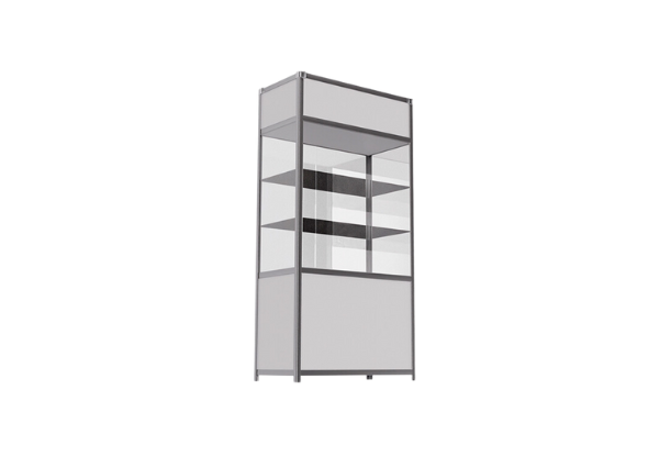 Витрина высокая прямоугольная бело-серебристая
